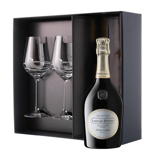 Laurent Perrier Heritage MV Champagne 75cl And Diamante Venezia Glasses Gift Box Set